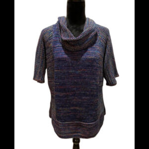 Christopher &‎ Banks Womans Sweater Size Large Blue Pink Varigated Cowl Neck